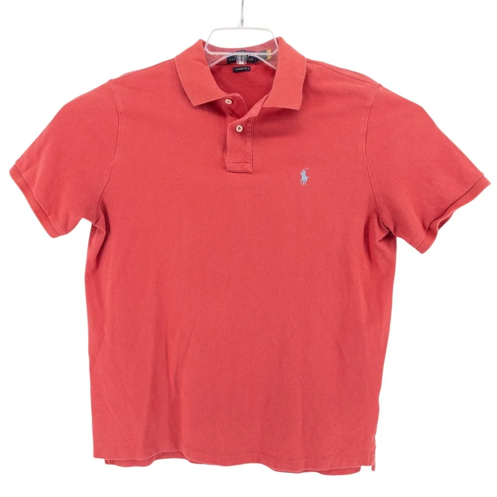 Polo Ralph Lauren Mens Large Coral Classic Fit Short Sleeve Polo Shirt Blue Pony